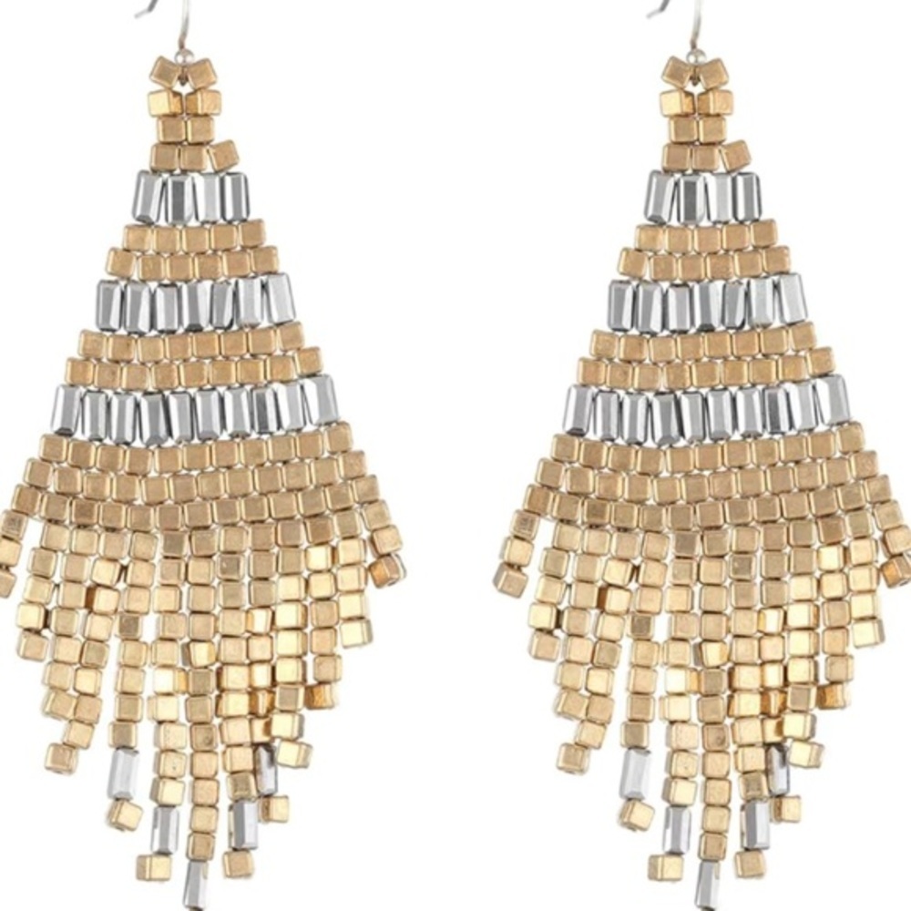 Metallic Gold SilverTassel Drop Earrings, Elegant Women’s Jewelry Accessories - Picture 2 of 4